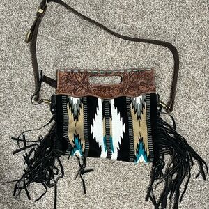 Turquoise Accent Southwestern Fringe Crossbody Bag - Unbranded NWOT